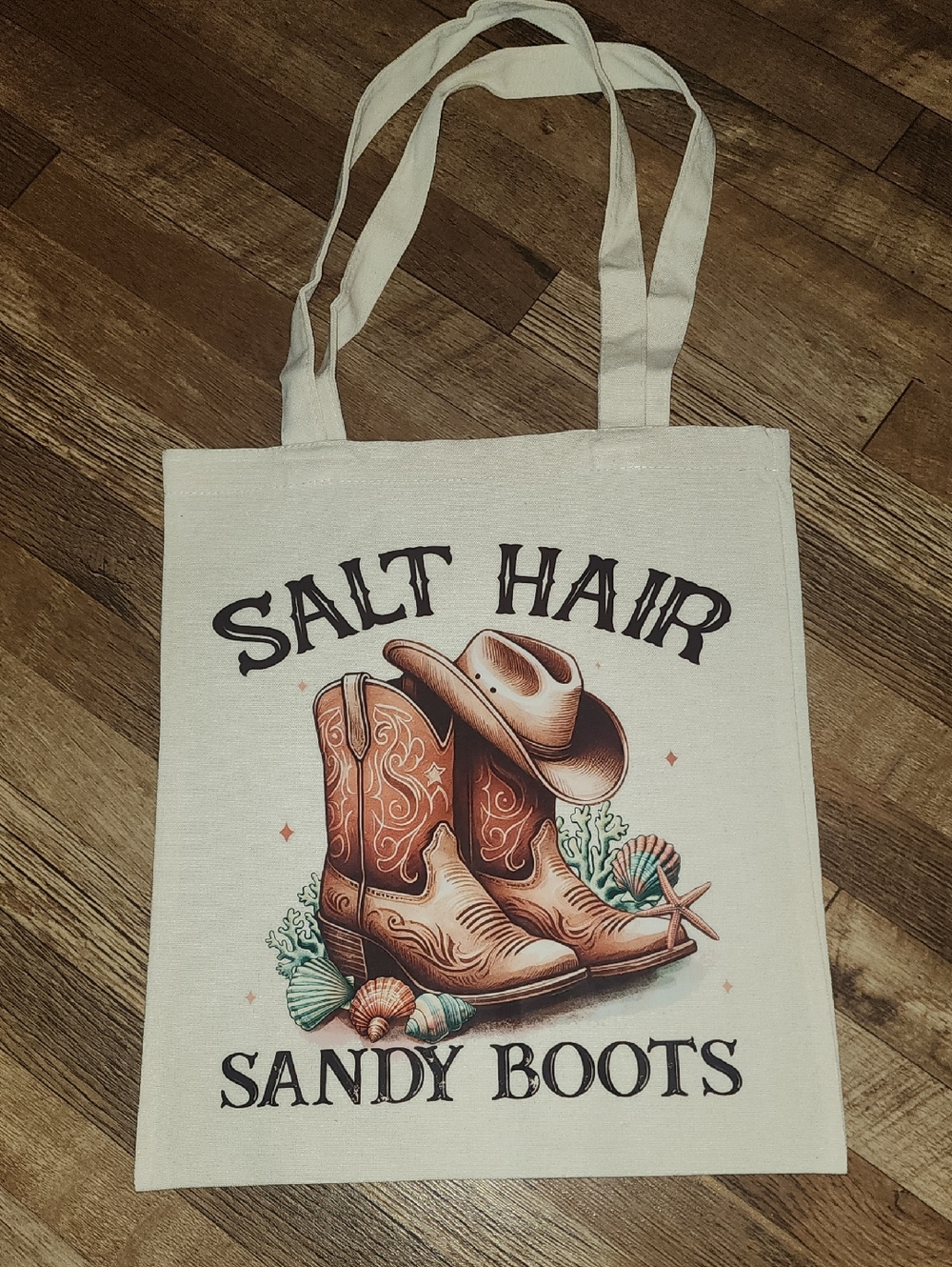 Salt Hair Sandy Boots Canvas Tote - Cowboy Boots & Hat Graphic. 13x15